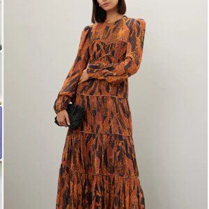 EUC Farm Rio Giraffes Puff Sleeve Maxi Dress Large BEAUTIFUL! MSRP $315